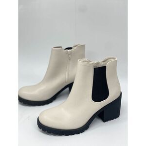 Sun + Stone Women's Morghan Lug Sole Block-Heel Booties - White 8.5M